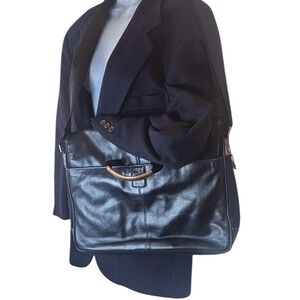 Boconi Black‎ Leather Messenger Bag Briefcase Crossbody Laptop Satchel Work Bag